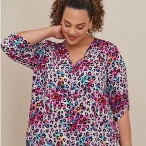 Torrid Harper Challis Button-Front 3/4 Sleeve Blouse